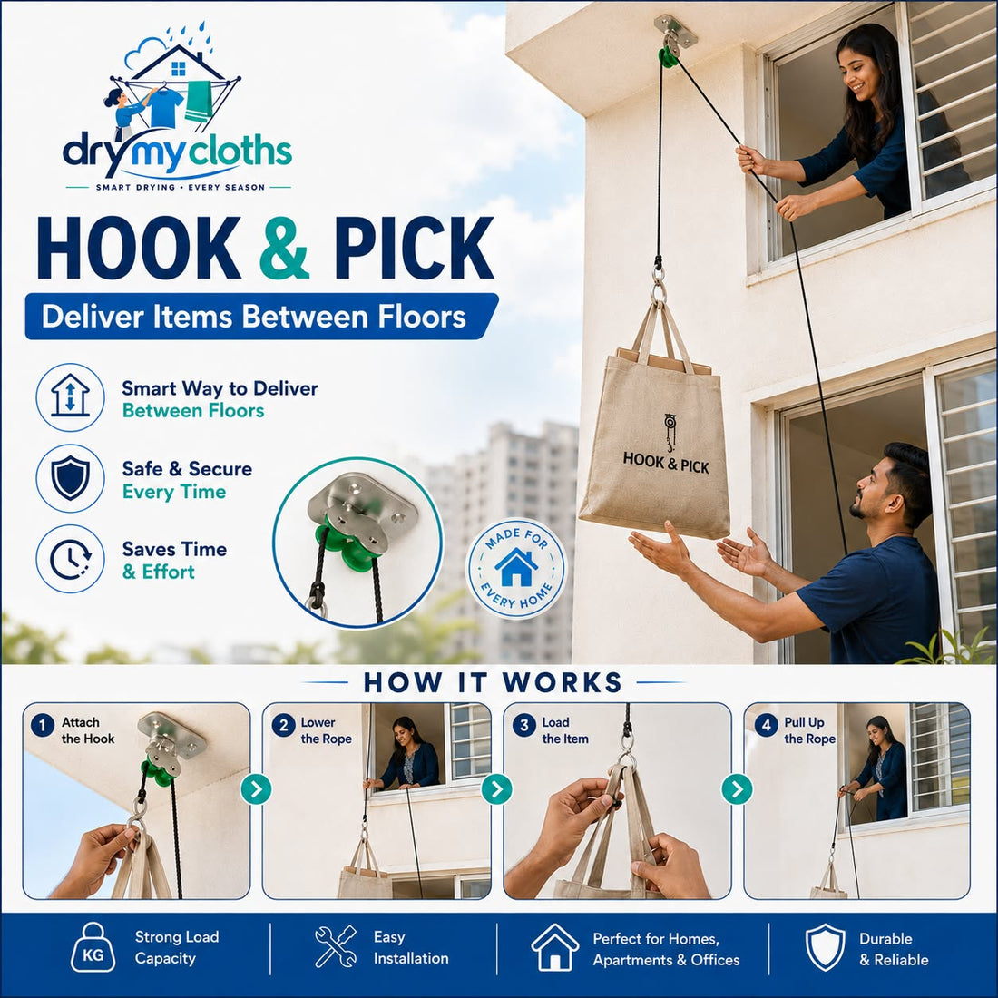 Hook and Pick pulley delivery system